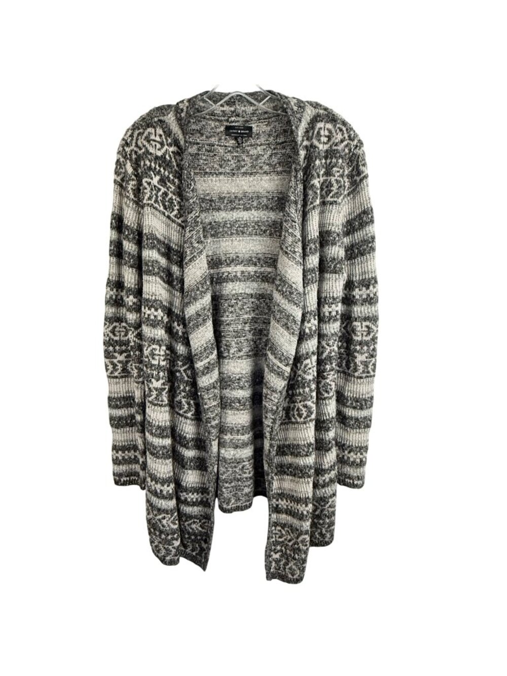 Lucky Brand Womens Gray Open Front Long Cardigan Sweater L/G Cotton Blend